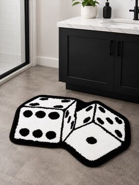 Ed Hardy Dice Bath Rug Black White Plush Bathroom Mat 20x32 Y2K Casino Gothic